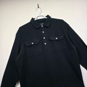 Duluth Trading Polo Shirt Mens XL Black Long Sleeve Ribbed Knit‎ Heavy Workwear